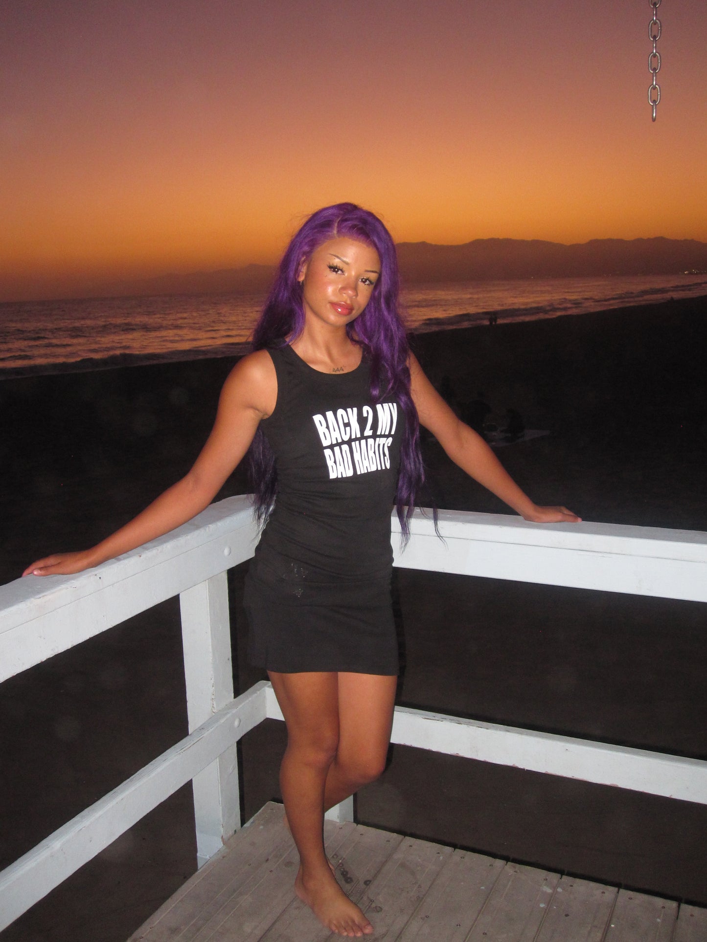 “BACK 2 MY BAD HABITS” ribbed mini dress (black)
