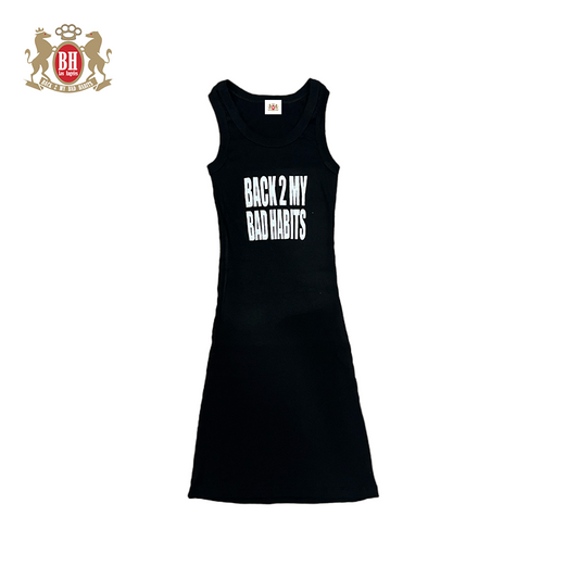 “BACK 2 MY BAD HABITS” ribbed mini dress (black)