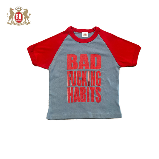 BAD FUCKING HABITS baby raglan tee (red & blue)