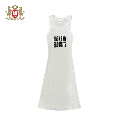 “BACK 2 MY BAD HABITS” ribbed mini dress (white)