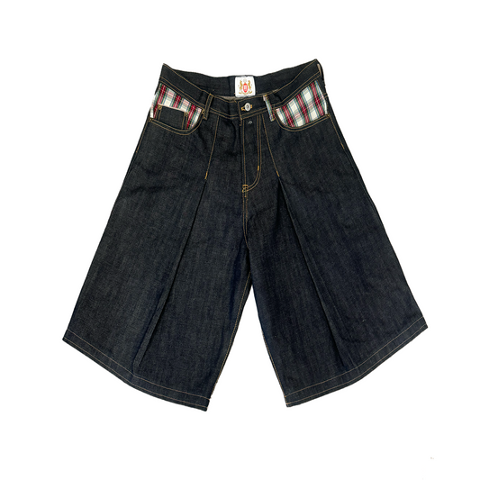 Selvedge denim pleated jorts